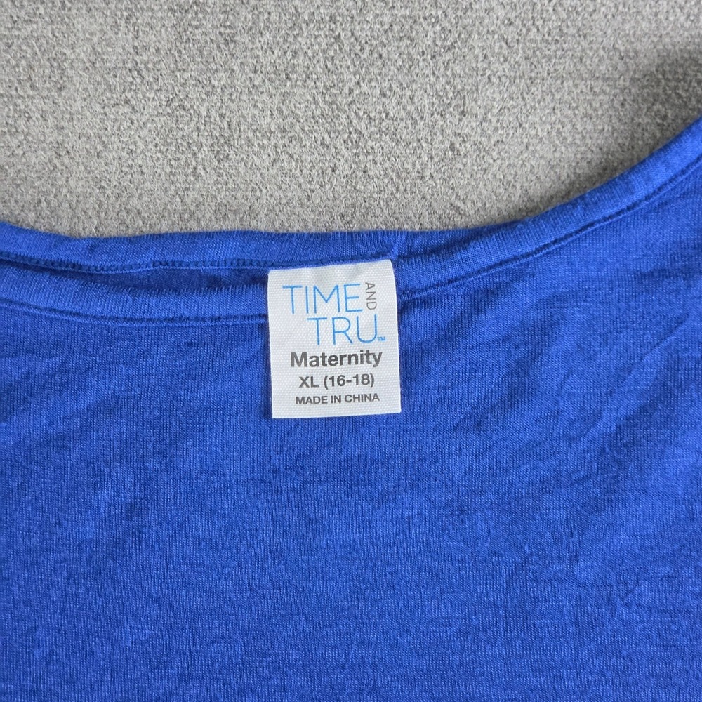 Time and Tru Maternity Top Women XL Blue Ruffle Sleeve Elastic Hem T-Shirt - Picture 3 of 16